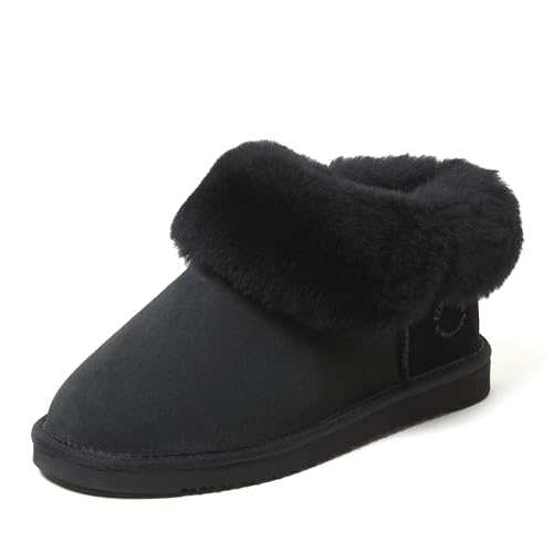 Dearfoams Women's Fireside Shearling Water Resistant Indoor/Outdoor Foldover Boot Slipper