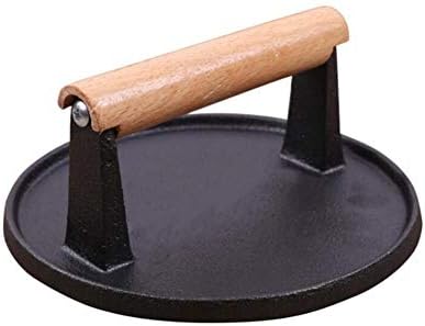 Cast Iron Grill/Bacon Press Round Shape with Wood Handle