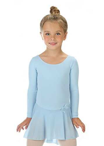 Elowel Girls' Ruffle Long Sleeve Skirted Leotard Light Blue (size-4-6 )