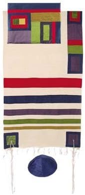 Set - Multicolor Geometrical Raw Silk Tallit - 21 x 77 inches