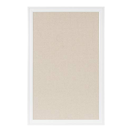 DesignOvation Bosc Framed Natural Linen Fabric Pinboard, 27.5x43.5, White
