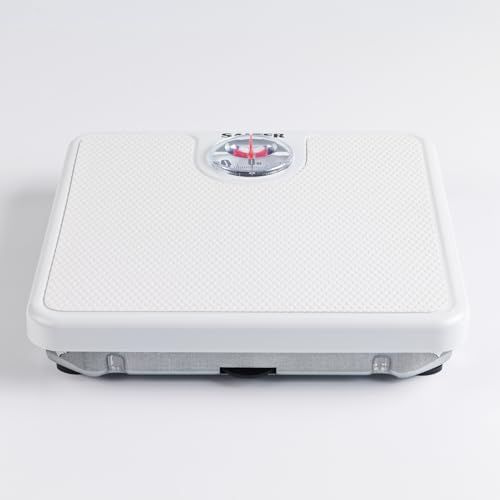 Salter Mechanical Bathroom Scale – Analogue Body Weighing Scale, Classic Fitness Scale, 133kg Capacity, Easy Read Display with Magnifying Lens, Non-Slip Mat, No Batteries Required, White
