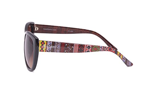 Soleil CANTON Meztli Sunglasses; Subtle Cateye Profile, Brown Gradient Lens, Expressive Aztec or Tie Dye Patterns