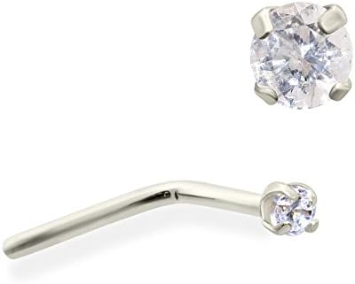 MsPiercing 14K Gold Clear Genuine Diamond Nose Pin, Gauge: 22 (0.6Mm)