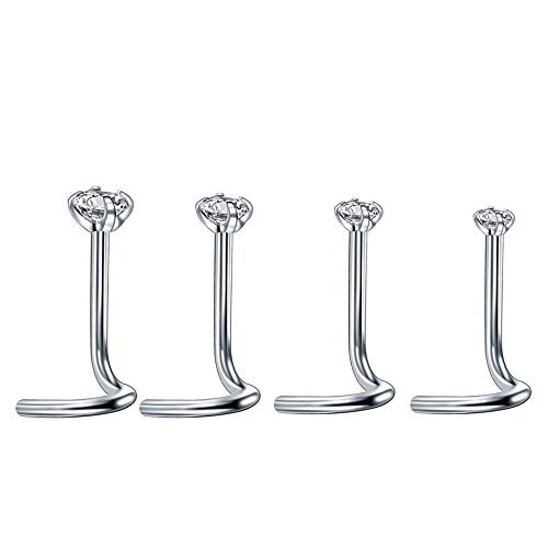 Jconly 22Pcs Nose Piercing Kit 20G Stainless Steel Zircon Nose Nail Nose Rings Piercing Hoops with Piercing Needles Piercing Clamps