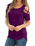 Twinsmall Clearance Women's Criss Cross Strappy Cold Shoulder Top Short Sleeve Casual Summer T Shirt Blouse Tees (Purple, L)