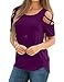 Twinsmall Clearance Women's Criss Cross Strappy Cold Shoulder Top Short Sleeve Casual Summer T Shirt Blouse Tees (Purple, L)