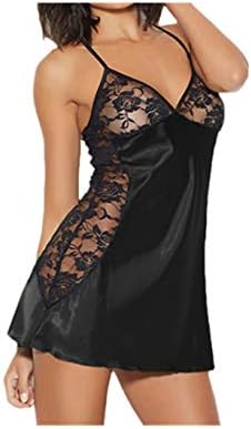 Lace Stitching Nightdress,Women Satin Negligee Babydoll Lingerie Night Dress Lingerie Nightdress Sleepwear Underwear Short Strap Dress V Neck S-3XL Fannyfuny