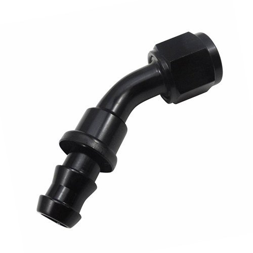 Upgr8 Universal Aluminum Oil / Fuel / Water / Fluid / Air Line Hose End Fitting (-6AN Push On Lock, 45 Degree Black)
