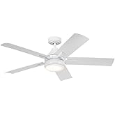 Bailey Street Home 5 Blade Ceiling Fan with Light Kit in Traditional Style-14 inches Tall and 52 inches Wide-White Finish-Whi