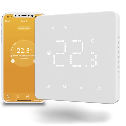 Beok Thermostat for Electric Floor Heating, Smart WiFi Thermostat Programmable Room Thermostats with Probe Compatible with Alexa and Google Home, 16A