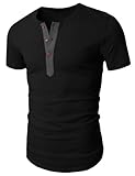 Doublju Mens Fashion Henley Short Sleeve Slim Fit Shirts