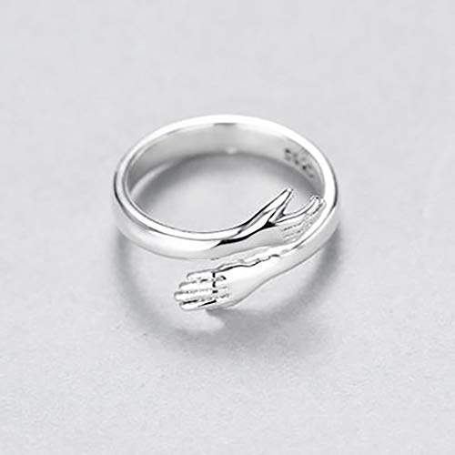 TONGHANG Women\'s 925 Sterling Silver Ring, Love Hugging Rings, Adjustable Open Ring for Women, Fashion Engagement Bands for Couples Wedding (Silver-A, Adjustable)