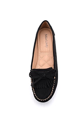 Mlia Lady Womens Casual Slip On Loafer Moccasins Flats Driving & Walking Shoes Zoe Black/Suede 8.5