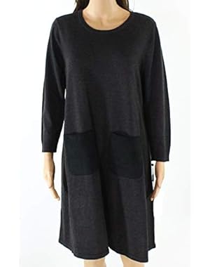 Womens Faux-Suede Pocket Sweater Dress Gray XL