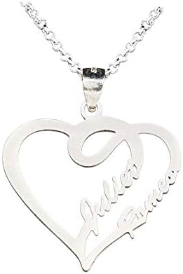 Personalised Custom Couple/Lover Name Heart Necklace Pendant Sterling Silver Chain Customised Name Necklace for Women/Girls