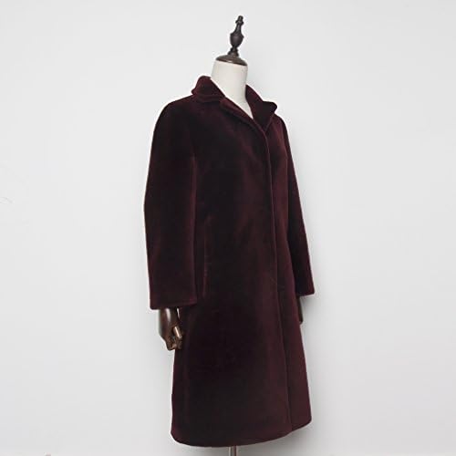 Fur Story Women's Long Real Lamb Fur Coat Thick Warm Coat Full Sleeve Stand up Collar (US 14, Wine)