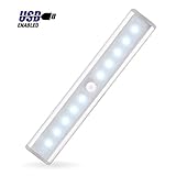 JEBSENS - T05 LED Under Cabinet Lighting, Rechargeable Battery Operated Closet Light with Motion Sensor, Stick on anywhere, Wireless On/Off/Auto Switch, Cool White
