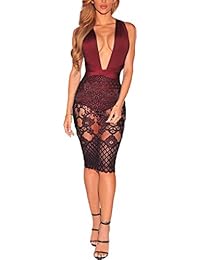 Vestido de vendaje de encaje sexy para mujer Bodycon Cuello en V profundo Sin espalda Fiesta Clubwear