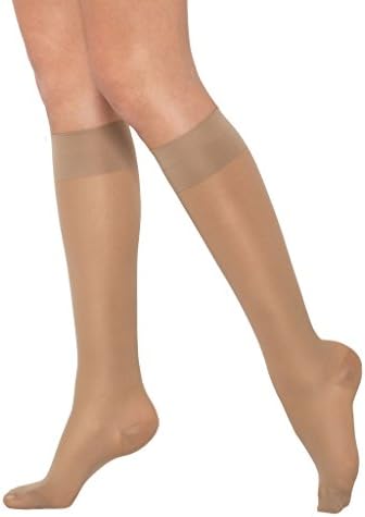 Healthweir Sheer Compression Stockings for Women 15-20 (EU 18-22) mmHg Knee High - Medical Support Closed Toe Ted Hose with Stay-up Band for Varicose Veins Maternity Nursing Flight Travel (2, Skin)