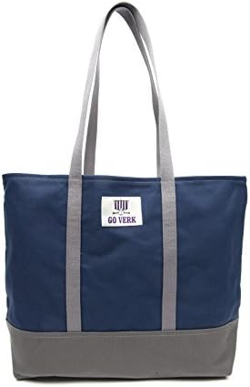 Travel Office Open Tote Bag Heavy Cotton Canvas Go Verk (Large, Navy Blue / Charcoal Grey / Grey)