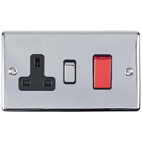 Enhance Decorative 45A Switch with a Socket Polished Chrome Finish with Black Trim