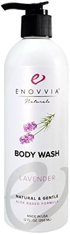 Enovvia Natural Lavender Body Wash with Organic Aloe, Lightly Scented with 100% Pure Lavender Essential Oil, SLS and Sulfate-Free, 12 Ounce Bottle with Pump