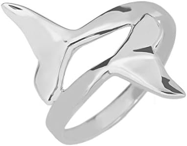 Modern Contemporary Rings Double Dolphin Whale Tail Wrap Ring in Fine 925 Sterling Silver