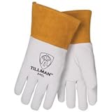 Tillman Large Pearl Split Deerskin Unlined Premium Grade TIG Welders Gloves With Straight Thumb, 4" Cuff And Kevlar® Lock Stitching