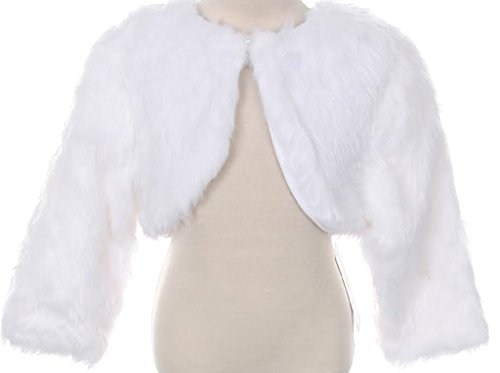 Little Girls White Faux Fur Pearl Button Special Occasion Shrug White Size 10