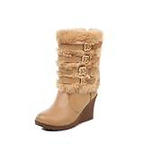 Charm Foot Fashion Faux-fur Womens Platform Wedge Heel High Top Snow Boots