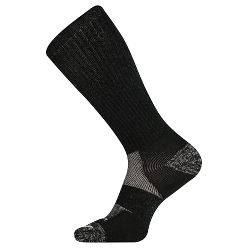 Merrell Men's Women's Premium Wool Work Crew Socks-Arch Support and Breathable Mesh Calcetines de Senderismo, Negro/Gris, M/L Unisex Adulto