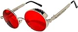 Steampunk Retro Gothic Vintage Hippie Colored Metal Round Circle Frame Sunglasses Colored Lens OWL (Steampunk_C10_Gold_Red_Sea, PC Lens)