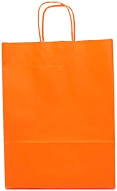 25 x Coloured Kraft Twisted Handle Paper Carrier Bags, Select Size and Colour (Medium - 260x110x345mm, Orange)