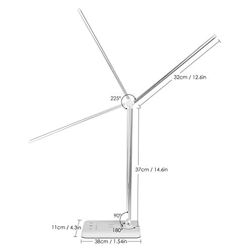 bedee LED Desk Lamp with Wireless Charger, Dimmable Desktop Lamp for Kids Study Office Bedside, Eye-Caring Table Lamps with Touch Control 5 Brightness Levels, 5 Lighting Modes and Timer, Silver