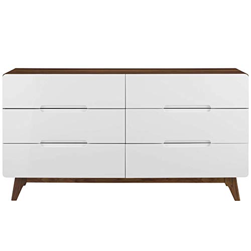 Modway Origin Contemporary MidCentury Modern 6Drawer Bedroom Dresser in Walnut White Pricepulse