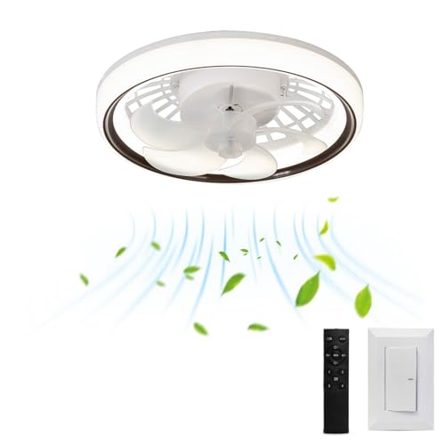 Megaluz LV34W13 Ventilador de techo con luz led y control remoto, 13”, luz blanca fría, neutra y cálida, 6 aspas desmontables, Abanico de techo enchufe E27, 4 velocidades y motor silencioso (Blanco).