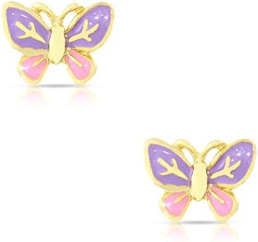 Jewelry for Girls – Butterfly Stud Earrings - 18k Gold Plated with Pink and Purple Enamel - By Lily Nily