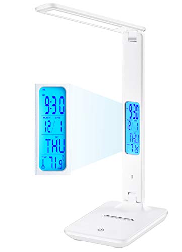 Desk Lamp LED Desk Light, Smart Features(Clock, Alarm, Date, Temperature)-Adjustable, Foldable Touch Table Lamp, 3…