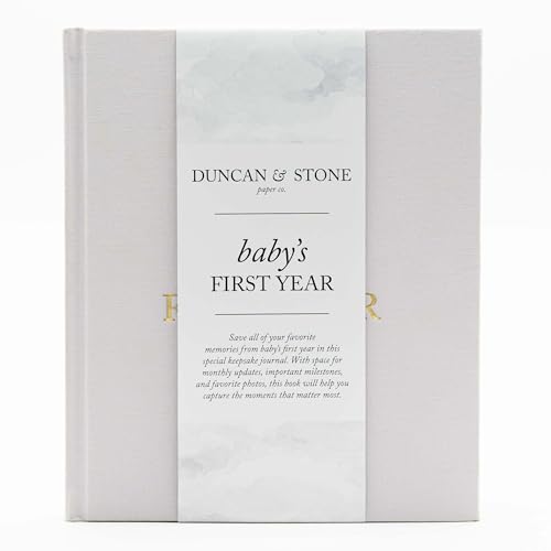 Baby Memory Book & Photo Album by Duncan & Stone | Baby Gift for New Mom | Boy or Girl Milestone Scrapbook for Expecting Mom | First Year Journal for New Baby