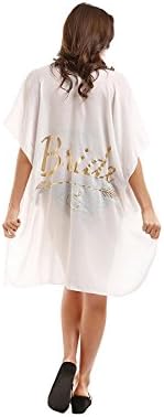CrazyFur Sheer Metallic Print Women's Bride Maid of Honor Tribe Bridal Party Swimsuit Cover up Beach Wedding Party (Bride)