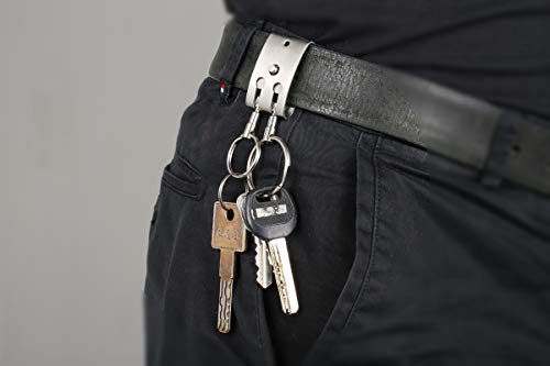 MagicMoto Stainless Steel Belt Buckle Clip 2 Loops Keychain Key Ring Holder, Pack of 2