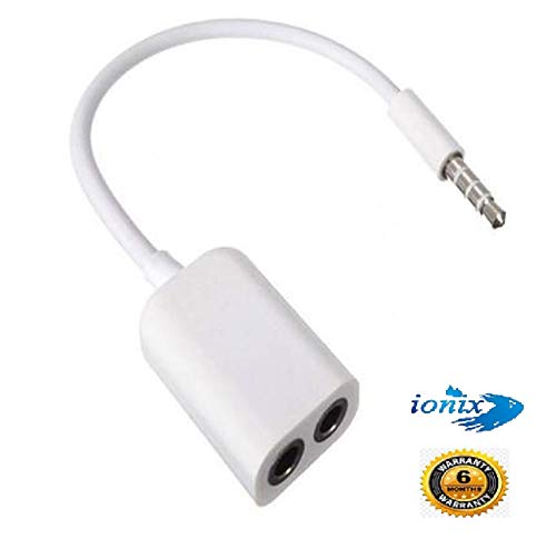 Ionix Imported Stereo 3.5mm Jack 1 Male to 2 Female Earphone Headphone AUX Y Audio Splitter Cable Adapter White Aux Spli