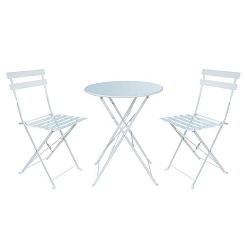 HollyHOME Outdoor Balcony Folding Steel Bistro Furniture Sets, Patio 3-Piece of Foldable Table a ...