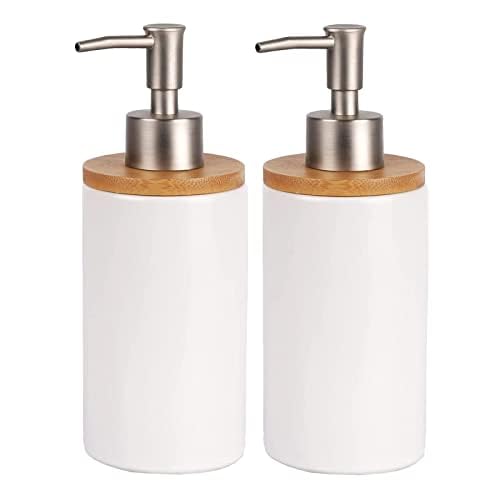 Qivine 2 Piezas Dispensador de Jabón de Manos de Cerámica, 400 ML Botellas de Bomba de Recargable, Dispensadores de Botellas de Jabón para Cocinas, Baños, Oficinas (Blanco)