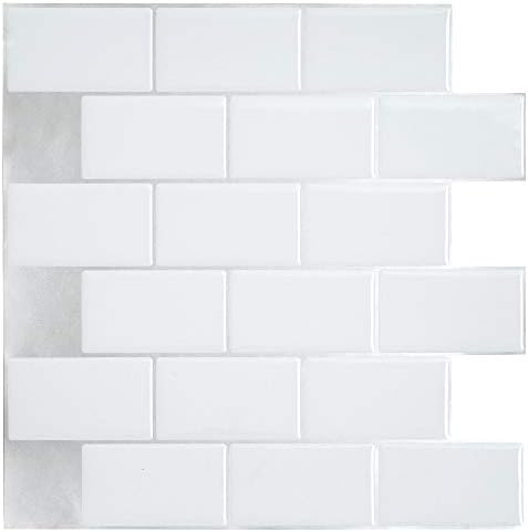 Ecoart Peel and Stick Tile Sticker 3D Self-Adhesive Wall Sticker Kitcheh Heat Resistant Bathroom Waterproof Backsplash Brick (White)