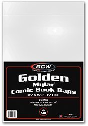 BCW Golden Comic Mylar Bags 4 Mil - Archival Comics Collecting Supplies