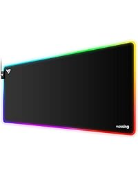 VicTsing - Alfombrilla de ratón RGB para videojuegos, 12 modos de iluminación, suave de gran tamaño (31,5 x 15,75 x 0,2 pulgadas), gran alfombrilla de ratón LED extendida, base de goma antideslizante, alfombrilla de ratón impermeable para jugador Esports