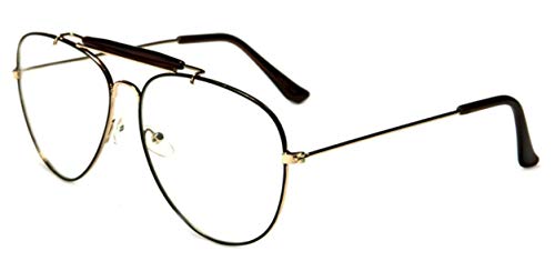 WebDeals - Clear Lens Aviator Eyeglasses Classic Mirror Retro Metal Frame… (Top Bar Gold/Black, Clear)
