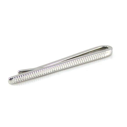 MENDEPOT Classic Silver Tone Micro Dots Pattern Tie Slide In Box